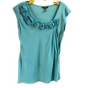 DAISY FUENTES Womens Floral Beaded Sleeveless Top Teal Size Petite Small